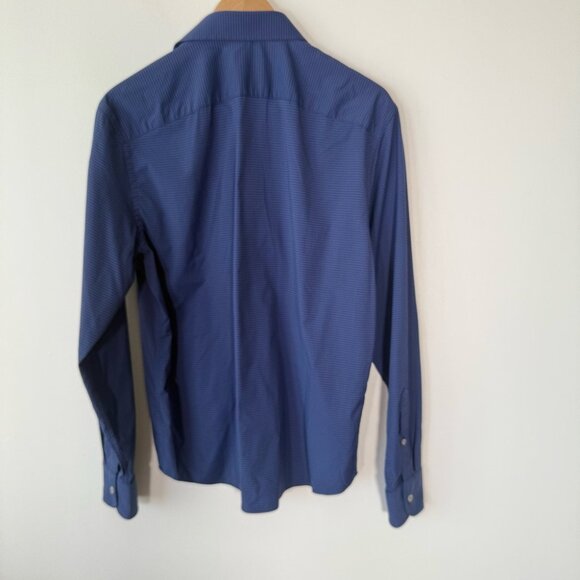 Untuckit Langhome Blue Windowpane Plaid Button Up Shirt Stretchy Regular Fit M - Picture 2 of 10